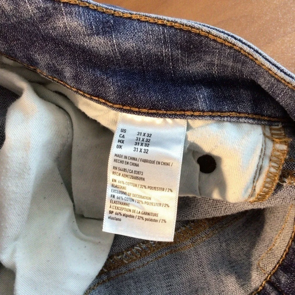 American Eagle Outfitters Men's Blue Distressed Slim Straight Jeans 31/32